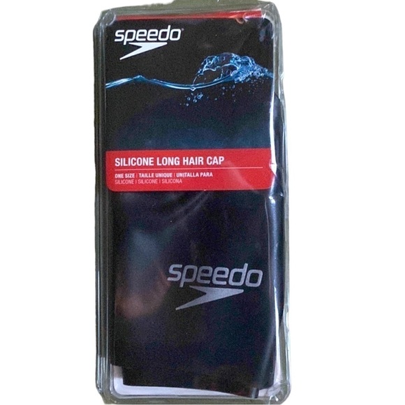 SPEEDO SILICONE Swim Cap for LONG Thick Hair SWIM CAP Black Goth NO LATEX NWT - Picture 10 of 11